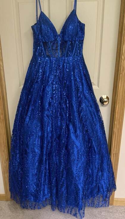 Blondie Nites Dresses & Skirts - Blondie Nites Jr Size 5 Royal Blue Glitter-Mesh Corset Lace-Up Dress Pockets